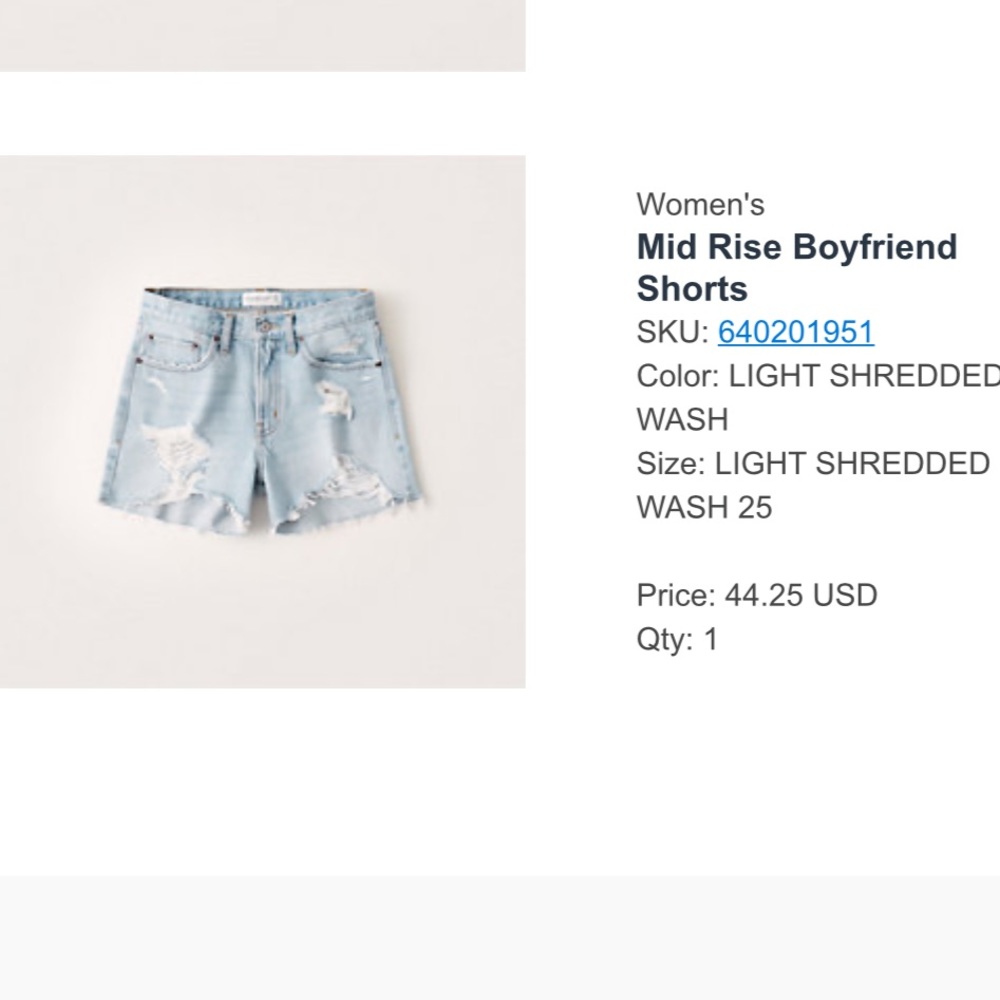 Abercrombie mid rise light wash denim shorts